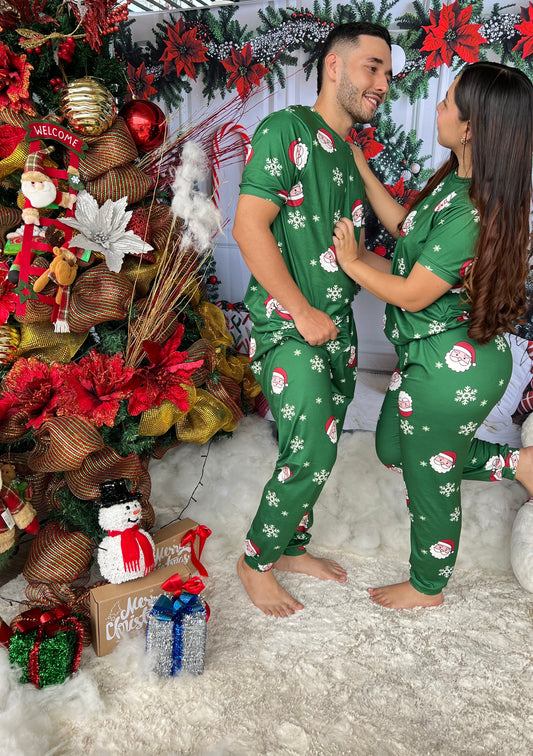 PIJAMA PANTALON Y FRANELA DAMA - PAPA NOEL VERDE